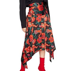 Zara | Floral Print Flowing Satin Midi Skirt
